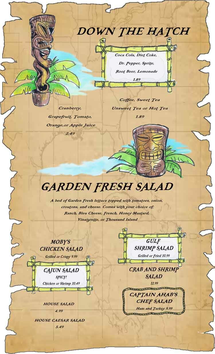 Moby Dick's Restaurant Menu in Port Aransas, Texas.