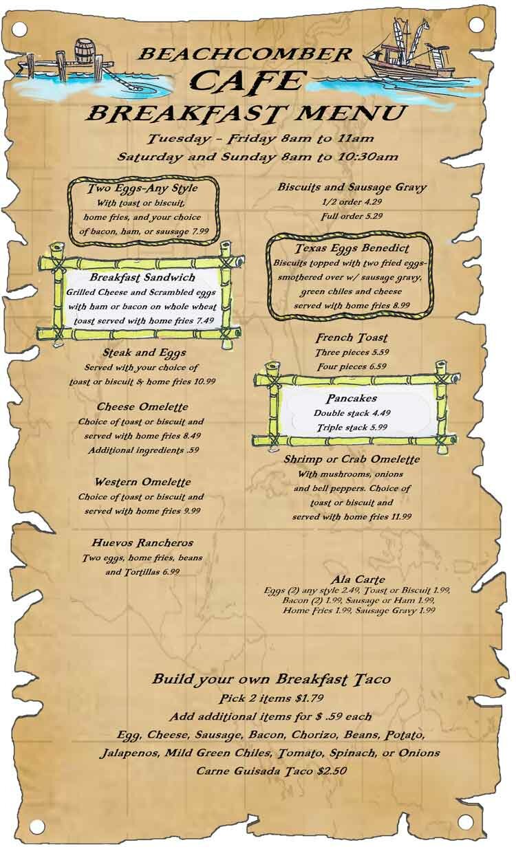 Moby Dick's Restaurant Menu in Port Aransas, Texas.
